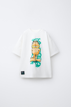 ZARA ФУТБОЛКА С ГРАФФИТИ GARFIELD © PAWS INC, ЭКРЮ