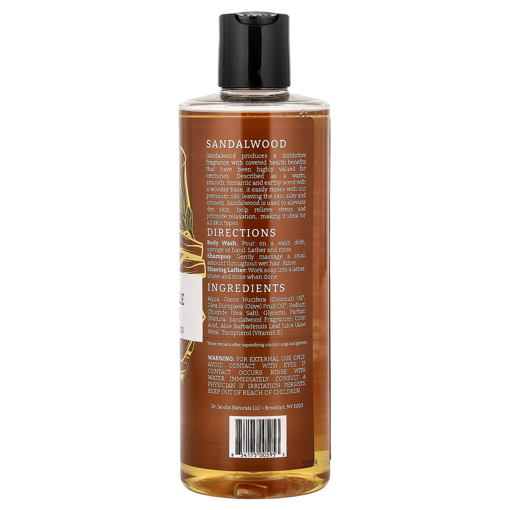 Dr. Jacobs Naturals, Насыщенный гель для душа из кастильского дерева на растительной основе, успокаивающее сандаловое дерево, 473 мл (16 унций)