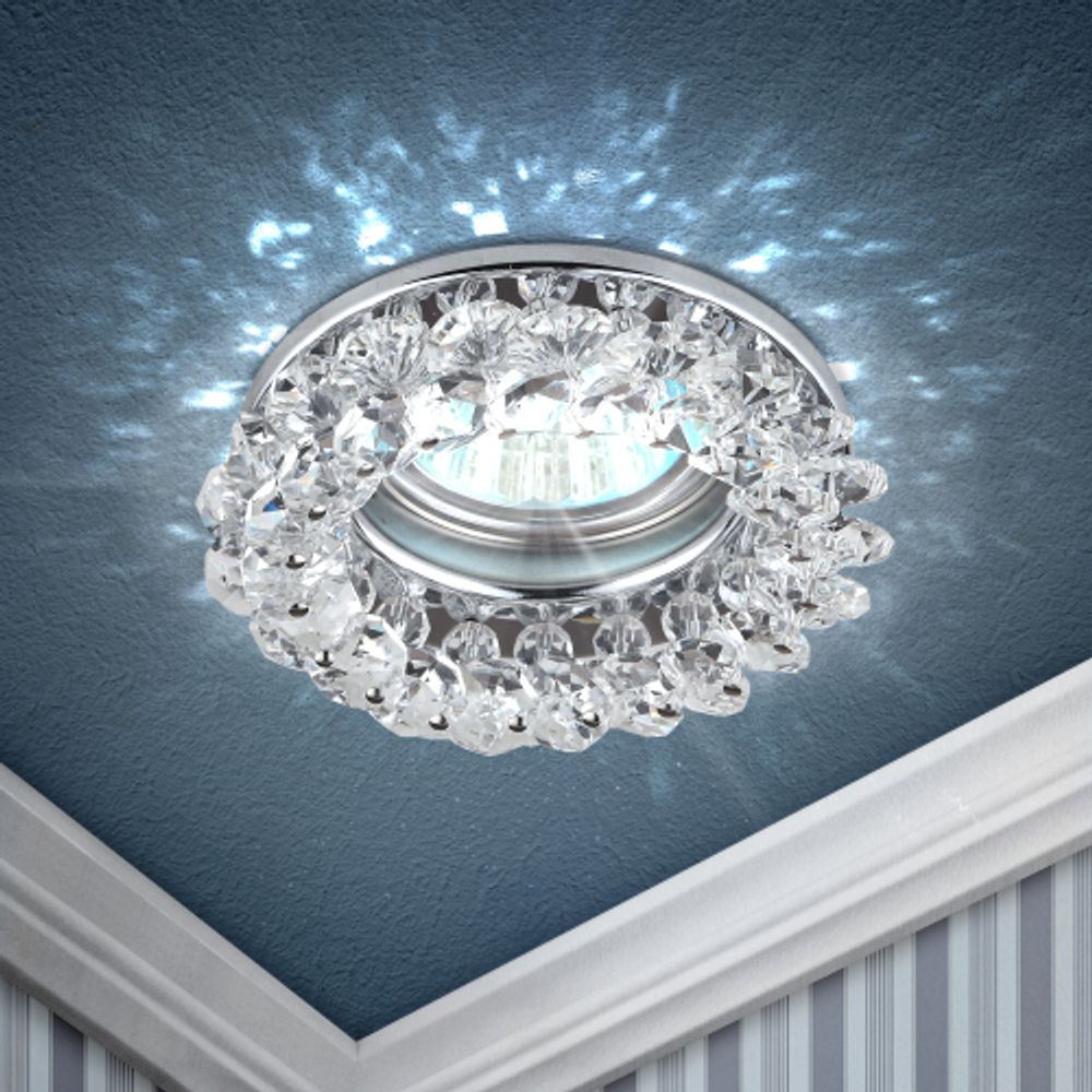 Светильник встраиваемый декоративный ЭРА DK16 CH/WH под лампу MR16 GU5.3 декор с хрусталиками прозрачный/хром