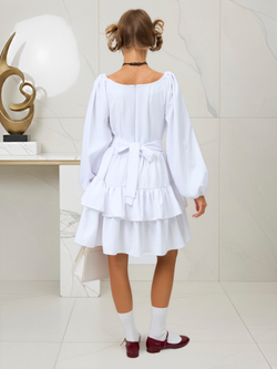 Платье праздничное ярусное с воланами для девочки белое