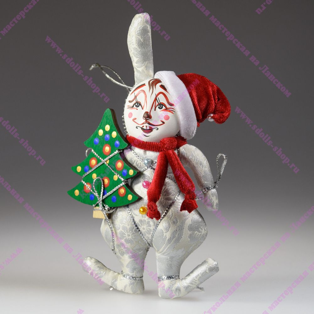 Ёлочная игрушка Кролик новогодний с ёлкой