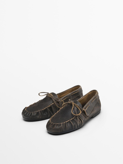 Massimo Dutti Лоферы со сборками и бантом, серый