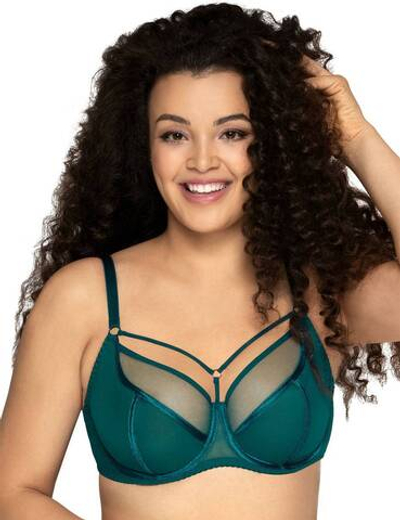 Изумрудный бюстгальтер на косточках plus size с декоративными бретелями (Размер: 105D) (Цвет: изумрудный)