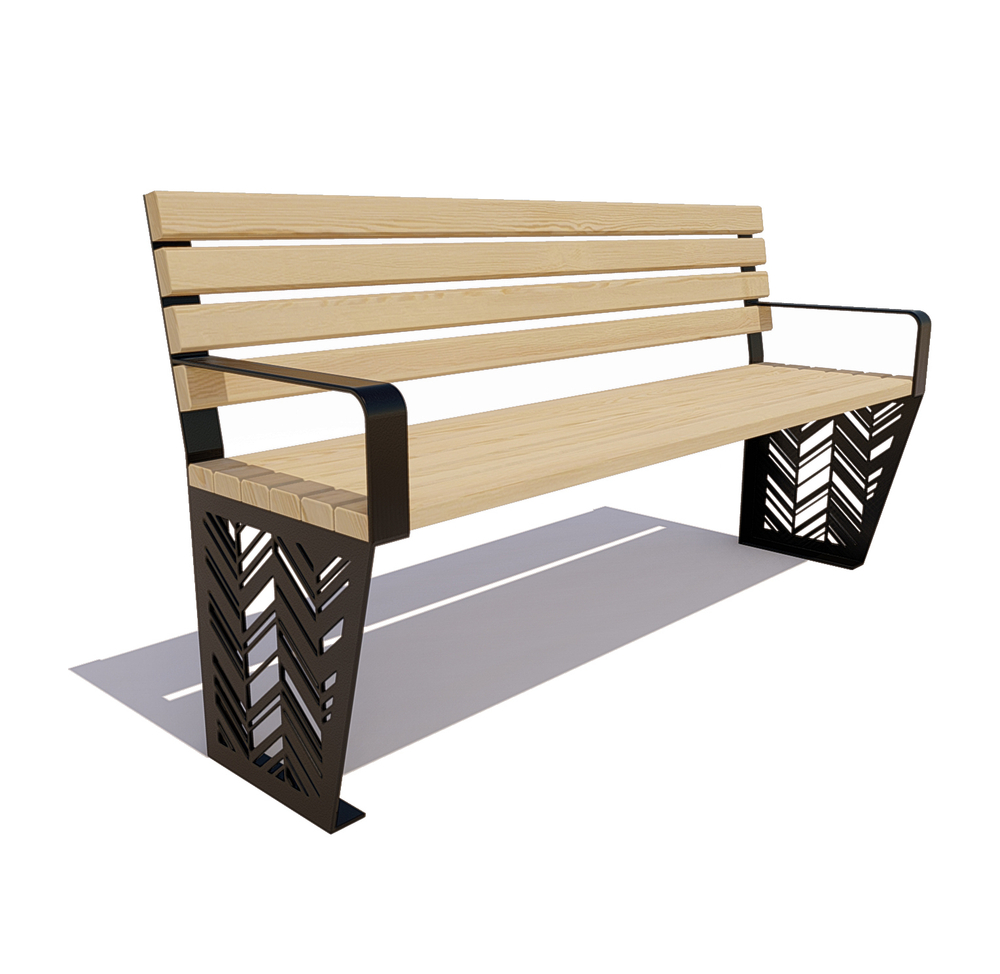 Скамейка стальная "Гарнизон" лиственница 2,0м, лак