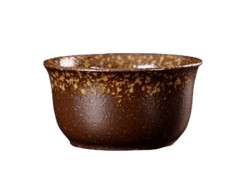 268101.1 Пиала ОБЖИГ В ПЕЧИ "Раскрытая" имит.обжига h=3,4см, d=6,5см, 40мл, керамика корич.-желтый