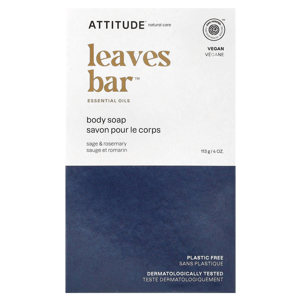 ATTITUDE, Leaves Bar ™, мыло для тела, шалфей и розмарин, 113 г (4 унции)