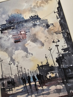 Картина авторская акварельная в паспарту 30х40 см на стену для интерьера "Индустриальный пейзаж"