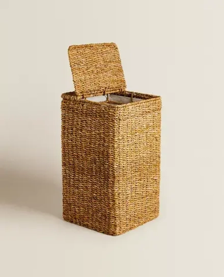 ZARA HOME ПЛЕТЕНАЯ КОРЗИНА ДЛЯ БЕЛЬЯ С КРЫШКОЙ, СВЕТЛО-БЕЖЕВЫЙ