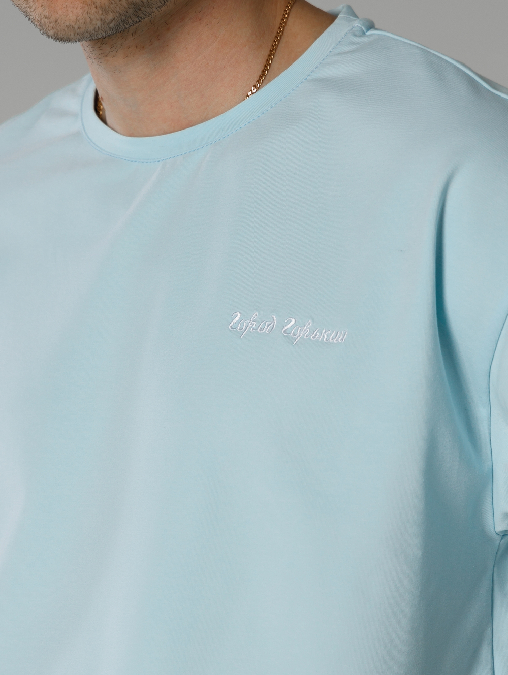 Футболка Город Горький с вышивкой голубая