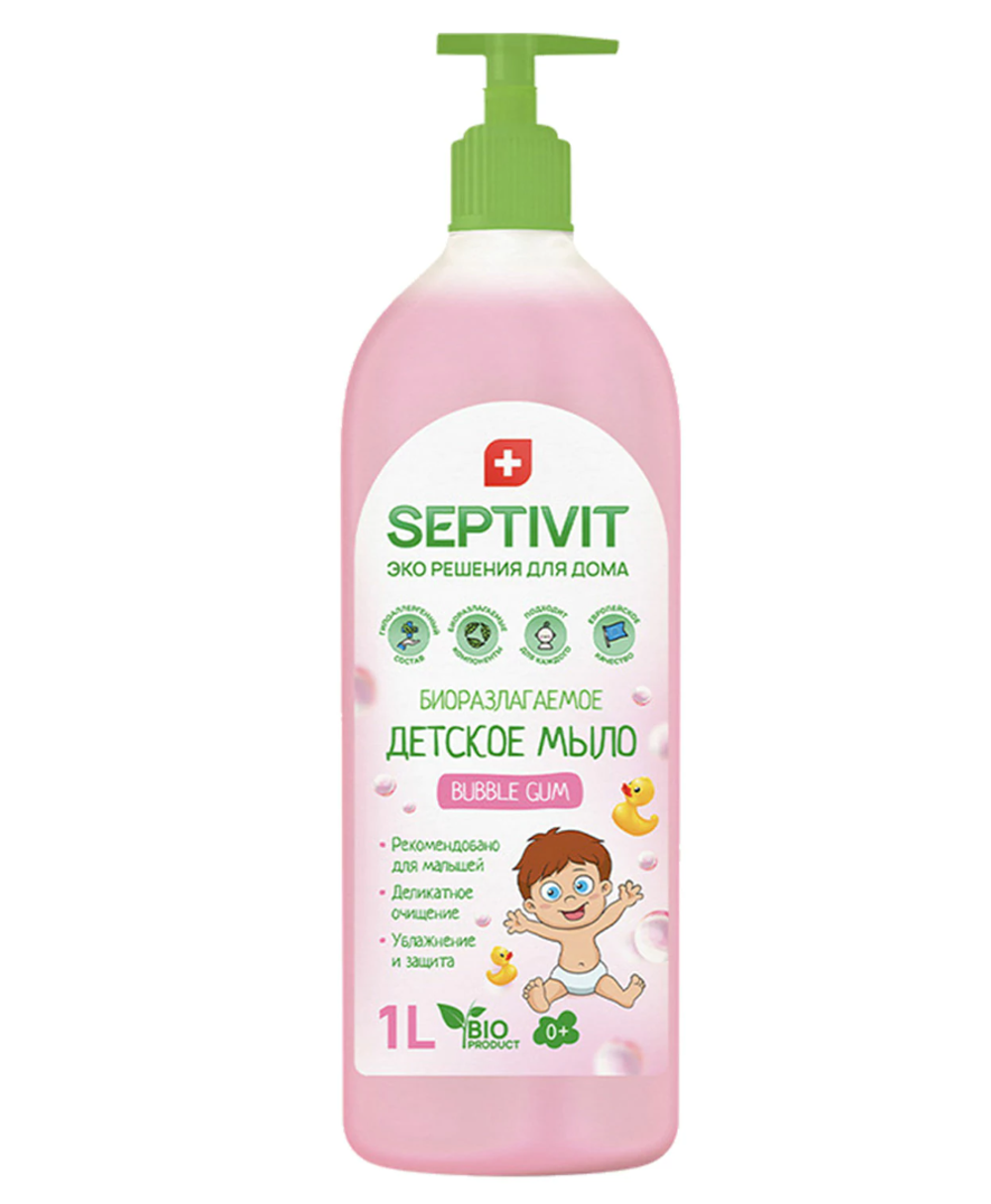 Мыло жидкое детское гипоаллергенное 1л SEPTIVIT "Bubble gum", биоразлагаемое, дозатор, ш/к 15049