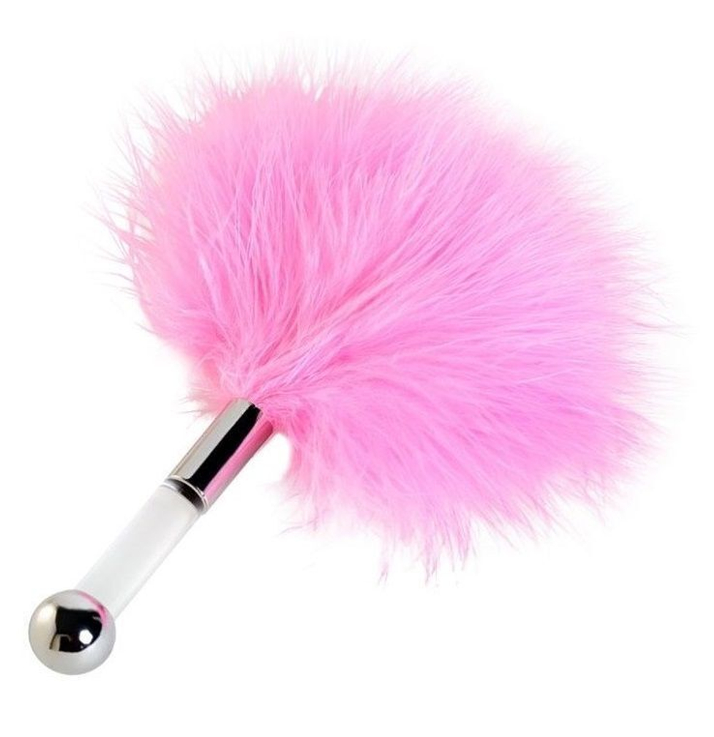 Кисточка для щекотания с розовыми пёрышками - 13 см. (Цвет: розовый)