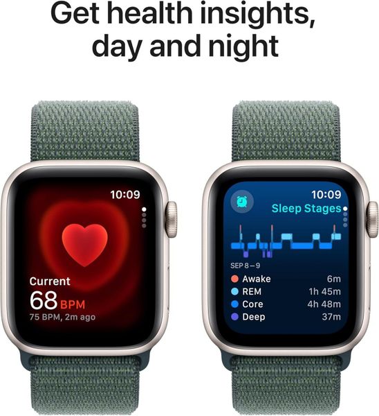 Умные часы Apple Watch SE 2024 40 мм из алюминия цвета «сияющая звезда», нейлоновый браслет зеленого цвета