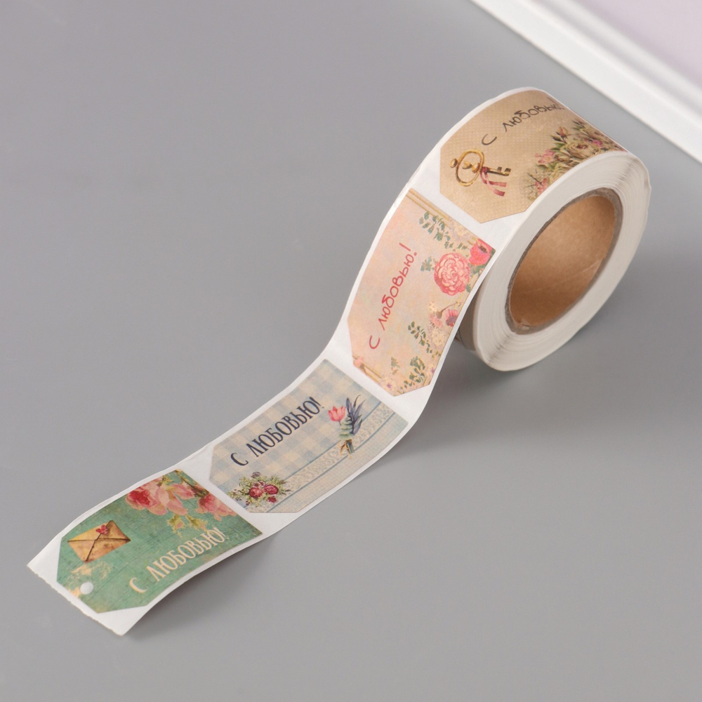 Набор наклеек "Бирки. Цветы. Винтаж" (рулон) 200 шт