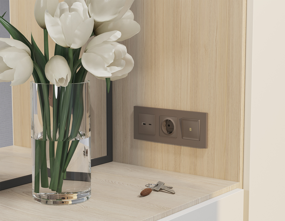 MA632030 Комплект механизма 1-кл проходного выключателя с подсветкой 3200K ALFA Темная бронза матовый QUANT (AP6320, VM105, G22Y)