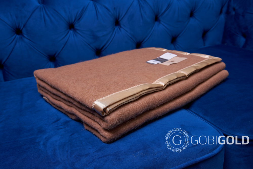 Одеяло тканое из верблюжьей шерсти ERDENET 200x220 см. (евро) - камел (золотой кант)