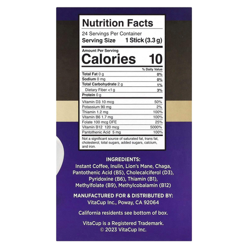 VitaCup, Focus растворимый кофе, средней обжарки, 24 палочки на одну порцию, по 3,3 г (0,12 унции)