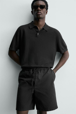 ZARA ШОРТЫ REGULAR FIT С ЭФФЕКТОМ ПОТЕРТОСТИ, ЧЕРНЫЙ
