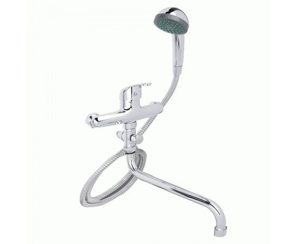 СоюзКран SK08-S102 (566-383), Смеситель для ванны с душем, круглый излив 30см, керамический картридж 35мм, хром, цинк