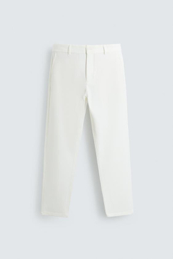 ZARA БРЮКИ ЧИНОС ИЗ КОМФОРТНОЙ РЕЛЬЕФНОЙ ТКАНИ, БЕЛЫЙ