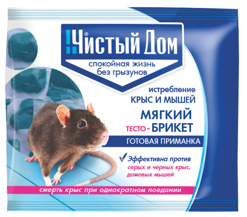 Средство от крыс и мышей Чистый дом, тесто-брикет, 100 г, 42914
