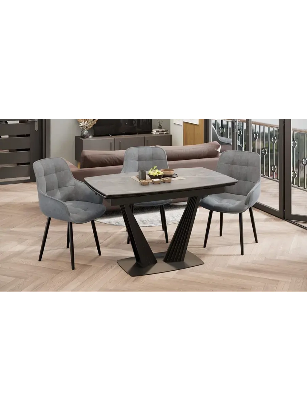 Стол кухонный Черный муар мрамор 130(190)х80х76 см