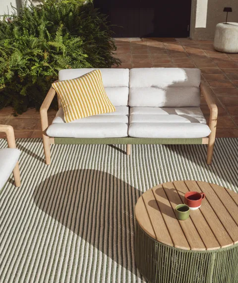 Уличный диван Menfi из массива акации и зеленой веревки, 136 см