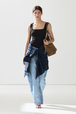 Massimo Dutti Топ из хлопка с квадратным вырезом, черный