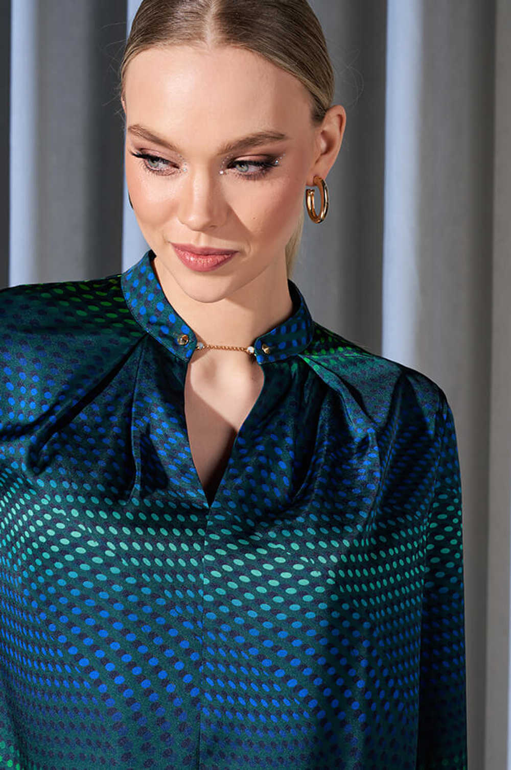 22909 Блузка женская (сине-зеленый принт)