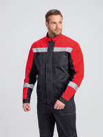 Костюм Бриготек-2 СОП (тк.Смесовая,260) п/к, т.серый/красный