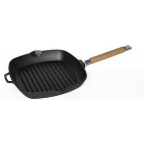 Сковорода-гриль 26*26 см. h=4,5 см. чугун. рифлен. со съемн дерев. ручкой