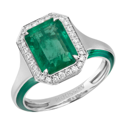 Кольцо с изумрудом и бриллиантами, Эмаль, R0143-11/3