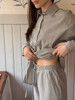 Брюки из вареного хлопка, Синий в полоску