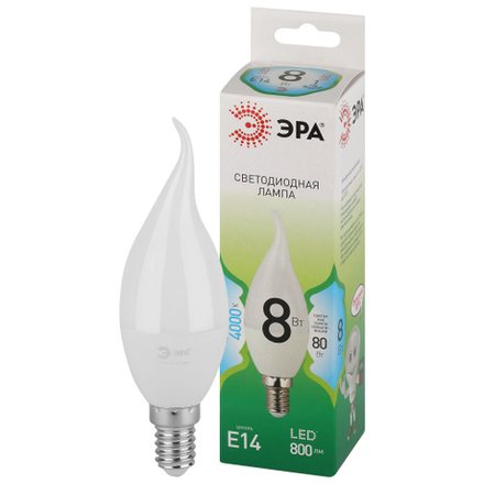 Лампочка светодиодная ЭРА GREEN LINE LED BXS-8W-840-E14 GL E14 8 Вт свеча на ветру яркий белый свет