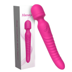 Ярко-розовый двусторонний wand-вибромассажер 22,5см с рифленой ручкой Silicone Toys Mission USK-W02