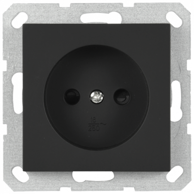 Розетка без заземления с защитными шторками 16A 250V~ 2P, цвет черный матовый (soft touch)