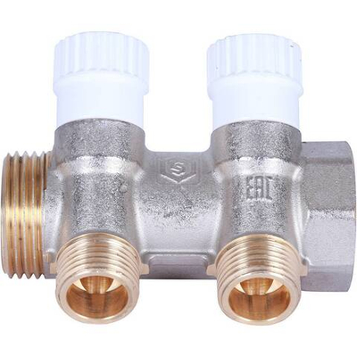 STOUT Коллектор распределительный 1" на два отвода 1/2" плоское уплотнение