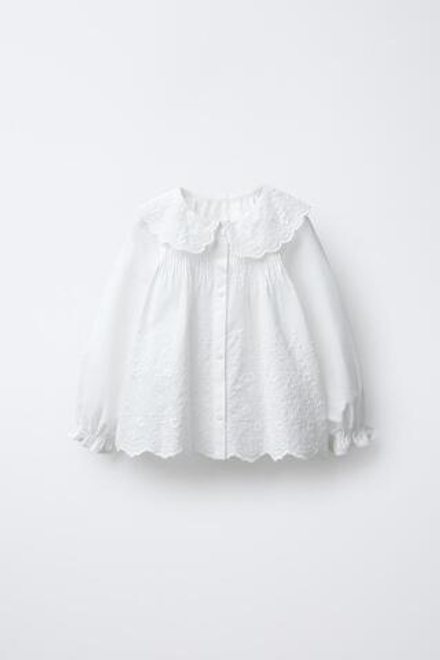 ZARA РОМАНТИЧЕСКАЯ РУБАШКА С ВЫШИВКОЙ, СВЕТЛЫЙ ЭКРЮ