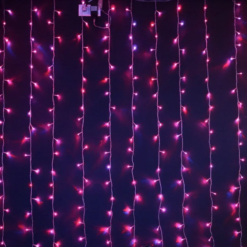 Светодиодный RGB занавес Хамелеон 1.5*2 м., 220V, 200 разноцветных LED ламп, прозрачный ПВХ провод, Rich LED (RL-CS1.5*2-T/ARGB)