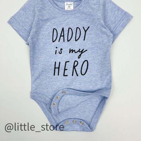 Боди хлопковое "Папа-мой герой" св-голубой меланж