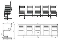 Секция стульев перфорированная пятиместная неразборная на круглой трубе без подлокотников