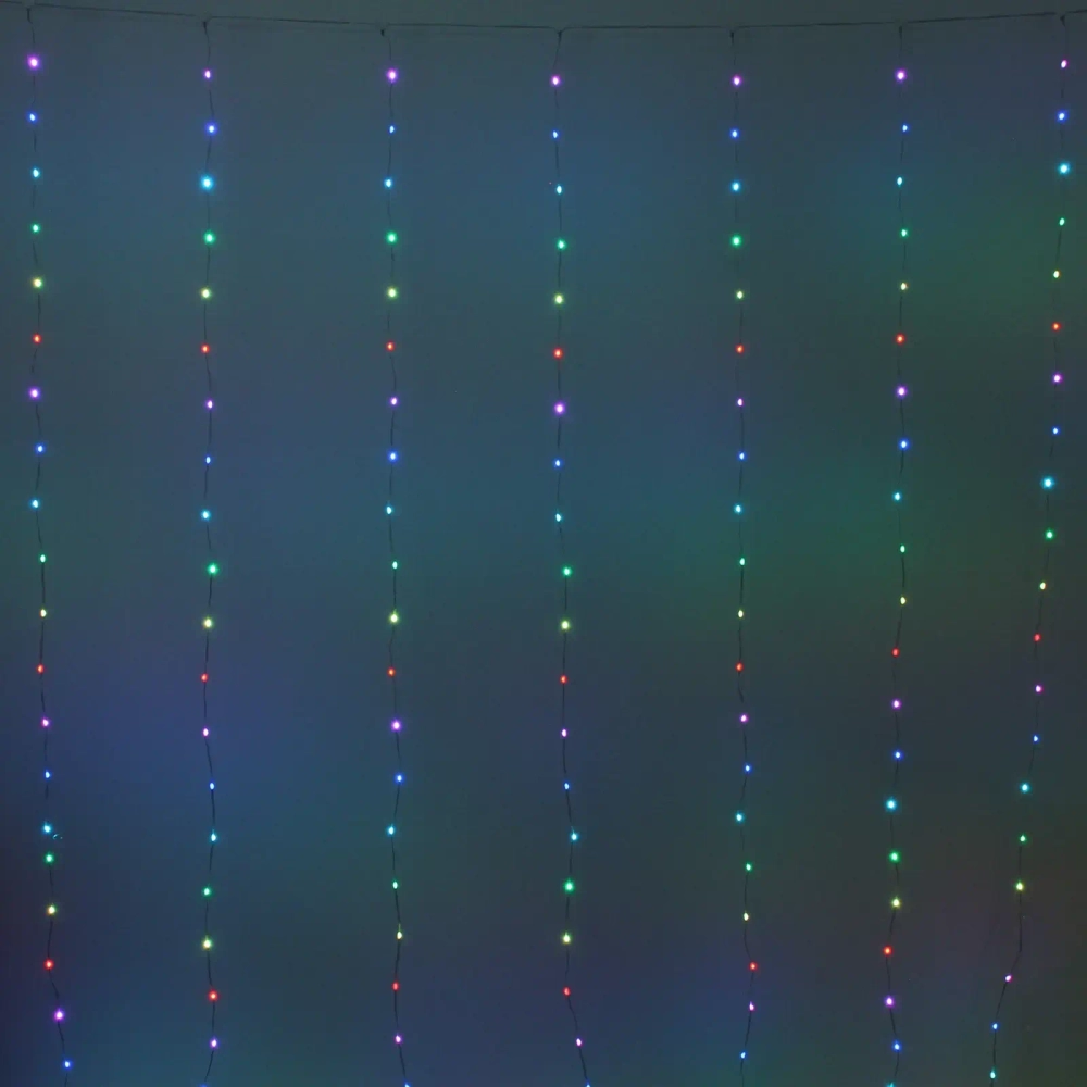 Гирлянда для дома ЗАНАВЕС ш3м* в3м 300 ламп LED, прозрачный провод, более 200 реж, IP-44 (управление с пульта д/у и с телефона). Мультицвет