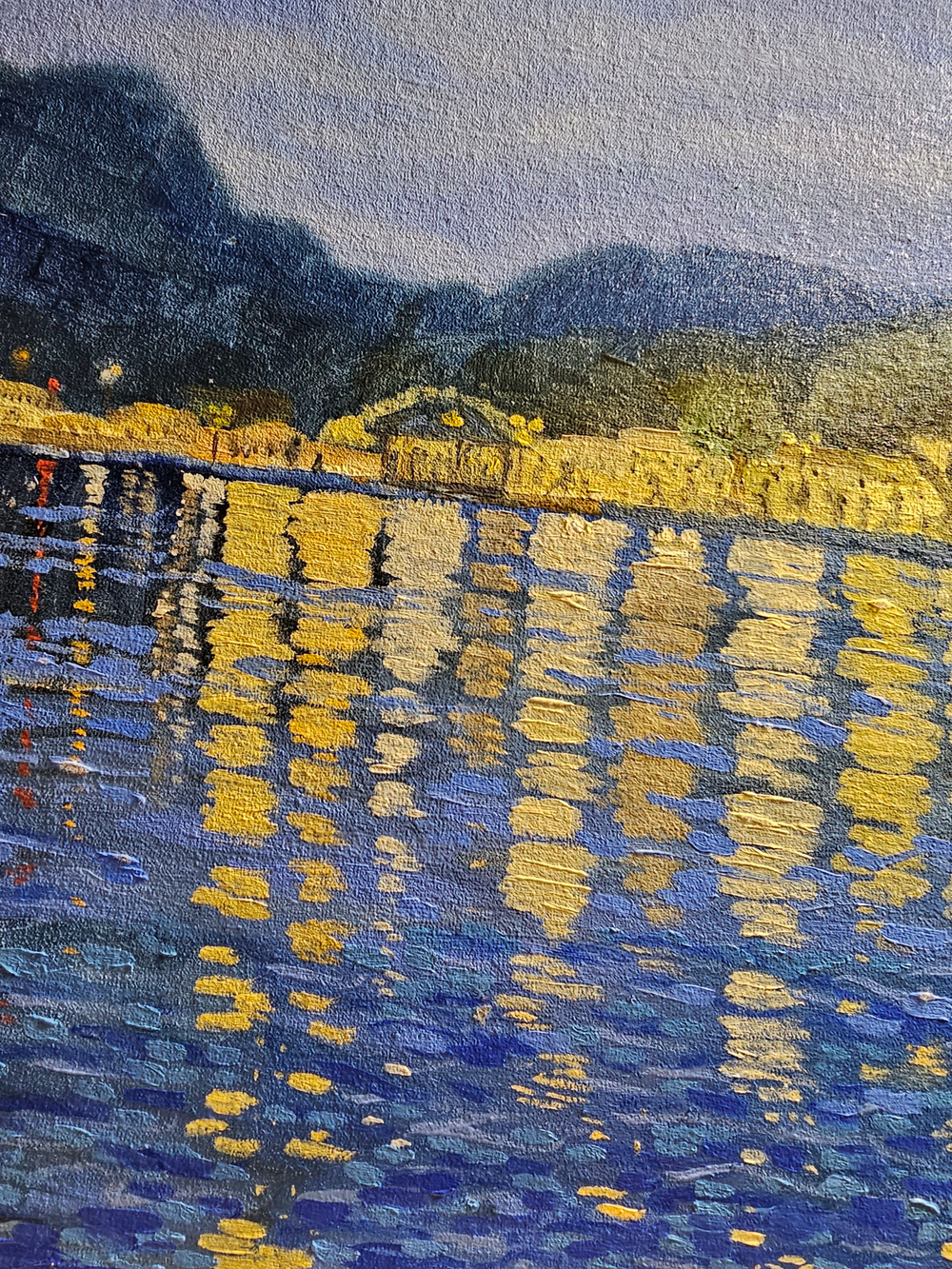 Картина маслом на картоне 30х40 с мольбертом для интерьера "Ночь"