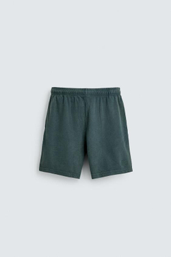 ZARA ШОРТЫ С ВАФЕЛЬНОЙ ФАКТУРОЙ И ЭФФЕКТОМ ПОТЕРТОСТИ, ЗЕЛЕНЫЙ