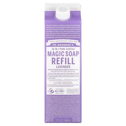 Dr. Bronner's, Pure-Castile Magic Soap, 18 в 1, сменная упаковка, лаванда, 946 мл (32 жидк. унции)