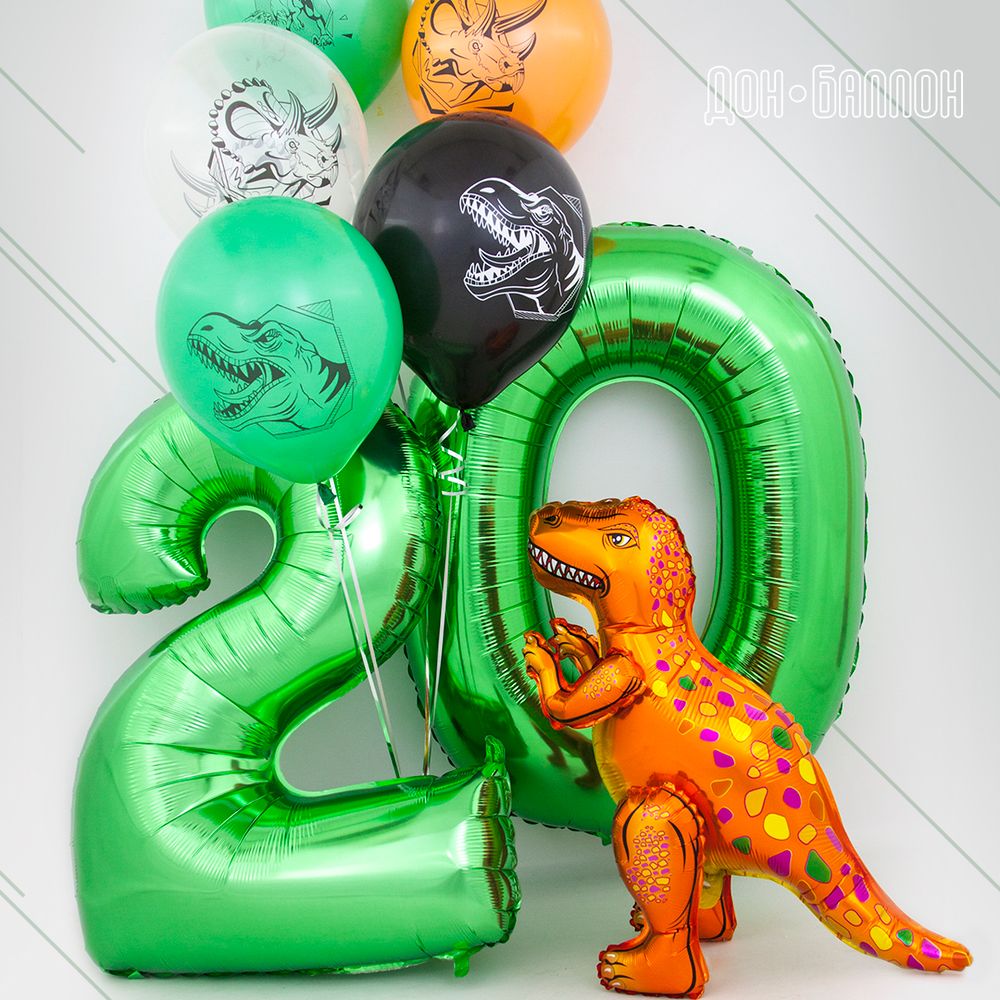 Шар 3D (25''/64 см) Фигура, Динозавр Аллозавр, Оранжевый, 1 шт. в упак.