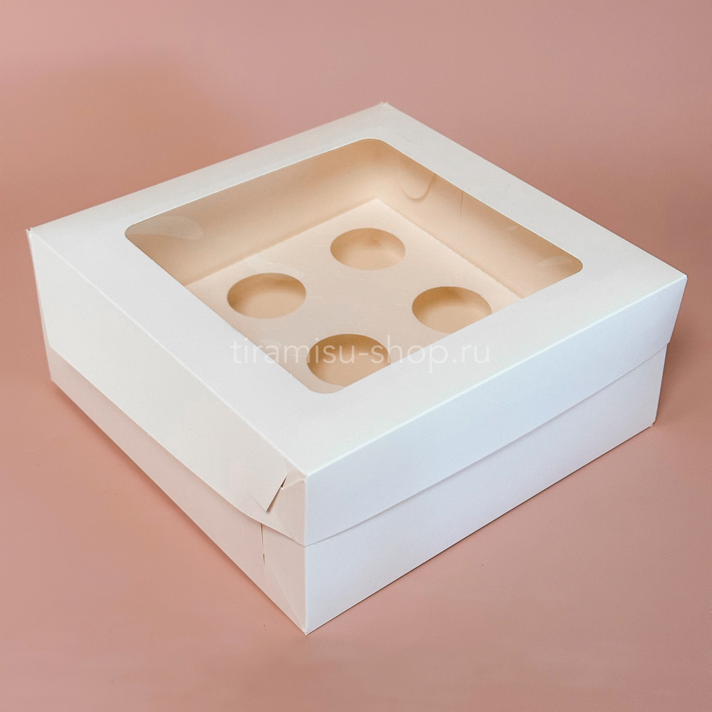 Коробка на 9 капкейков с  прямоугольным окном 23,5 х 23,5 х 10 см, белая