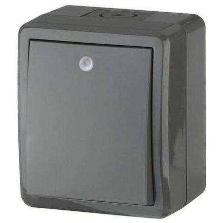 Выключатель 1-кл. ОП Эра Эксперт 10А IP54 11-1402-03 250В 10AX с подсветкой сер. Эра Б0020672