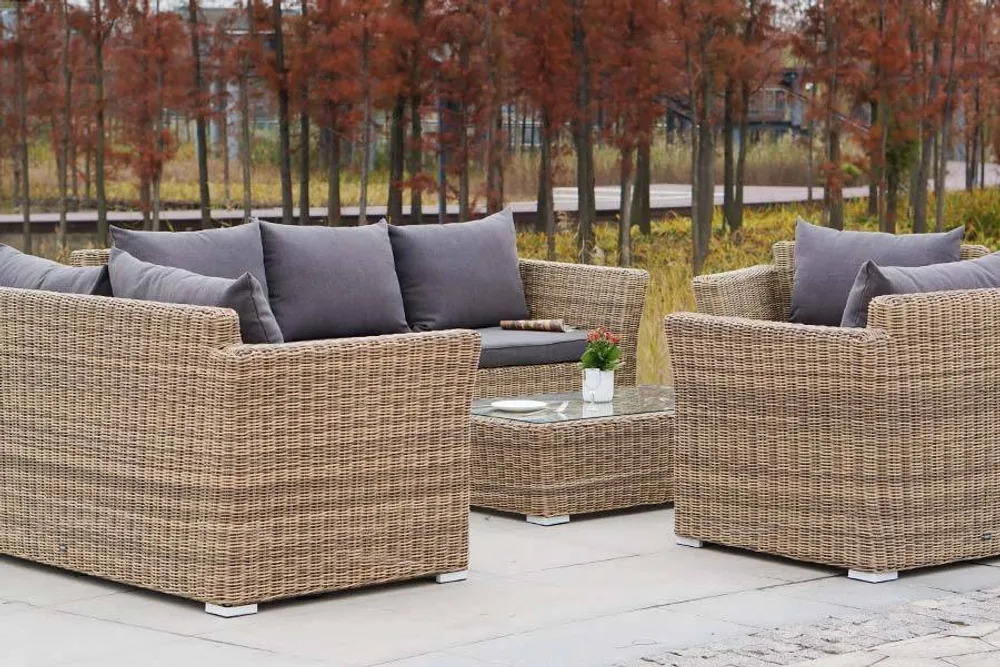 "Капучино Дабл" лаунж-зона из искусственного ротанга, цвет соломенный