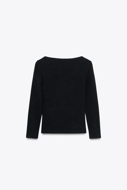 ZARA ФУТБОЛКА С ОБЪЕМНЫМ ЦВЕТКОМ, ЧЕРНЫЙ