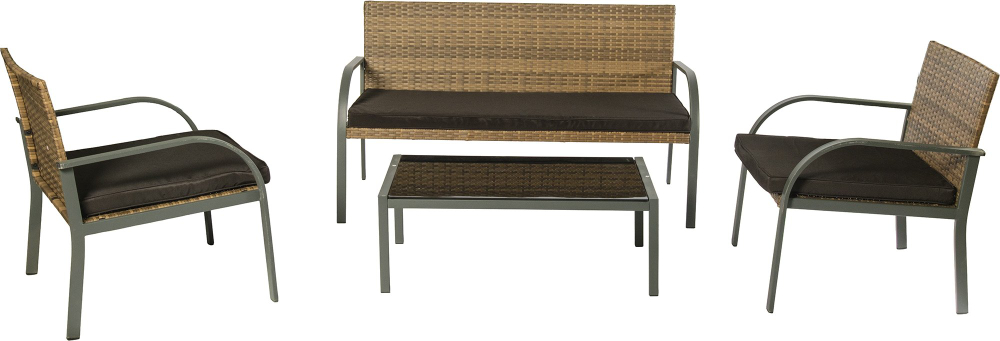 Набор садовой мебели Аликанте (столик+2 кресла+диван), сталь/иск.ротанг, серый, 1400.006